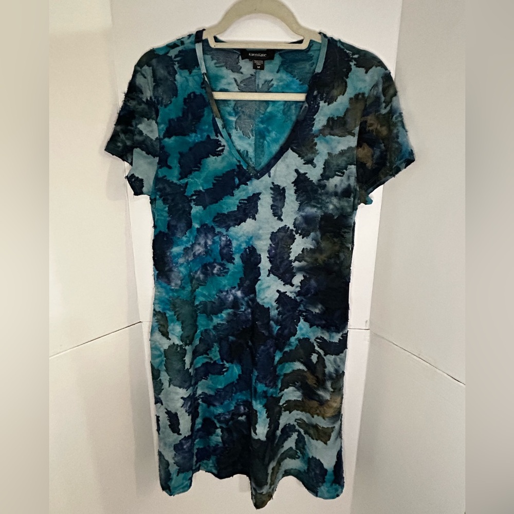 Karen Kane Teal and Navy V-Neck Dress soft comfy Artsy Sz M